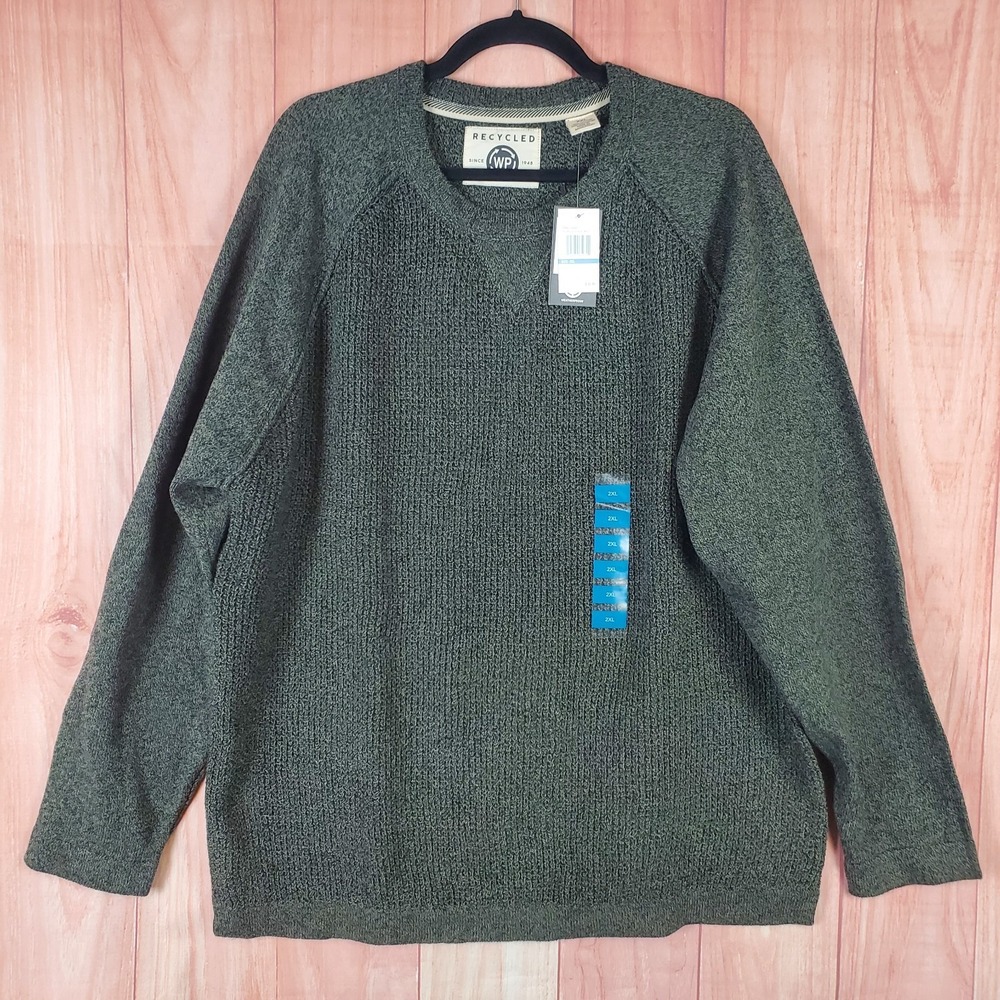 Weatherproof Sweater Mens 2XL Green Textured Knit Crew-Neck Classic Pullover